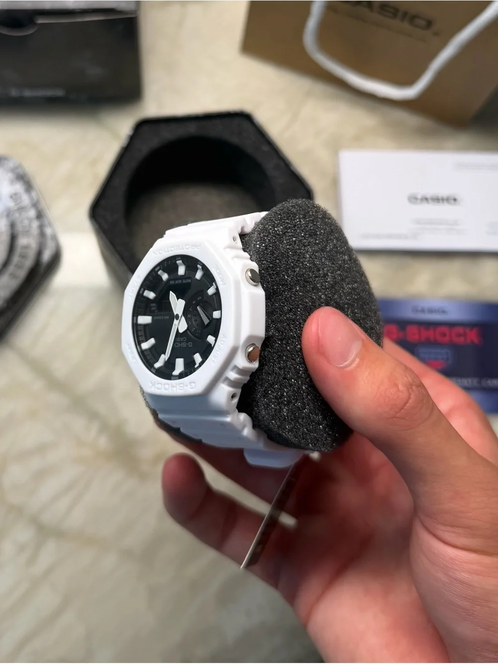 Casio G-Shock Men's Watch — White Band with Black Dial